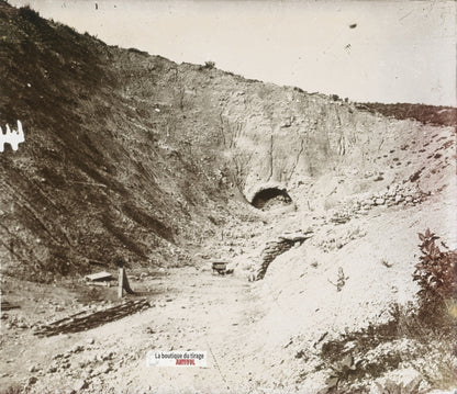 Verdun, tunnel de Tavannes, guerre WW1, plaque verre stéréo, photo 4,5x10,7 cm
