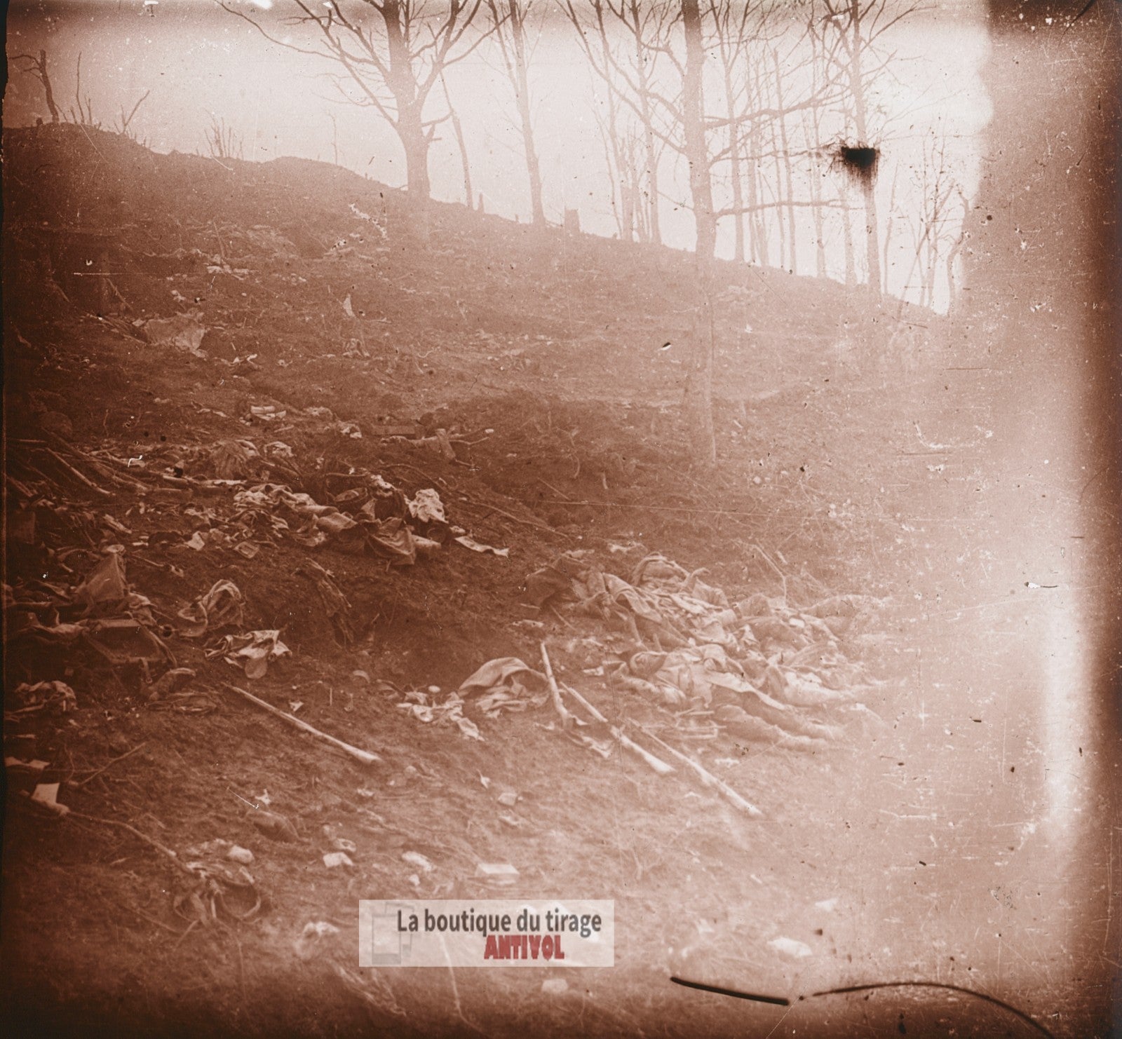 Éparges 1915, assaut, guerre WW1, plaque verre photo ancienne stéréo 6x13 cm