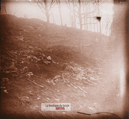 Éparges 1915, assaut, guerre WW1, plaque verre photo ancienne stéréo 6x13 cm