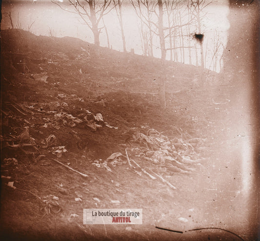 Éparges 1915, assaut, guerre WW1, plaque verre photo ancienne stéréo 6x13 cm