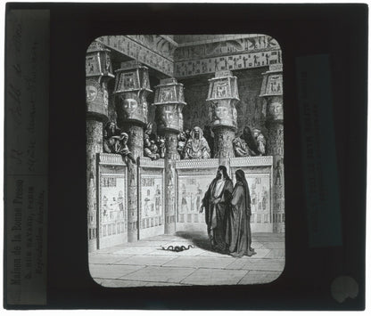 Moïse devant Pharaon, Bible de Doré, dessin, plaque verre, positif 8,5x10 cm