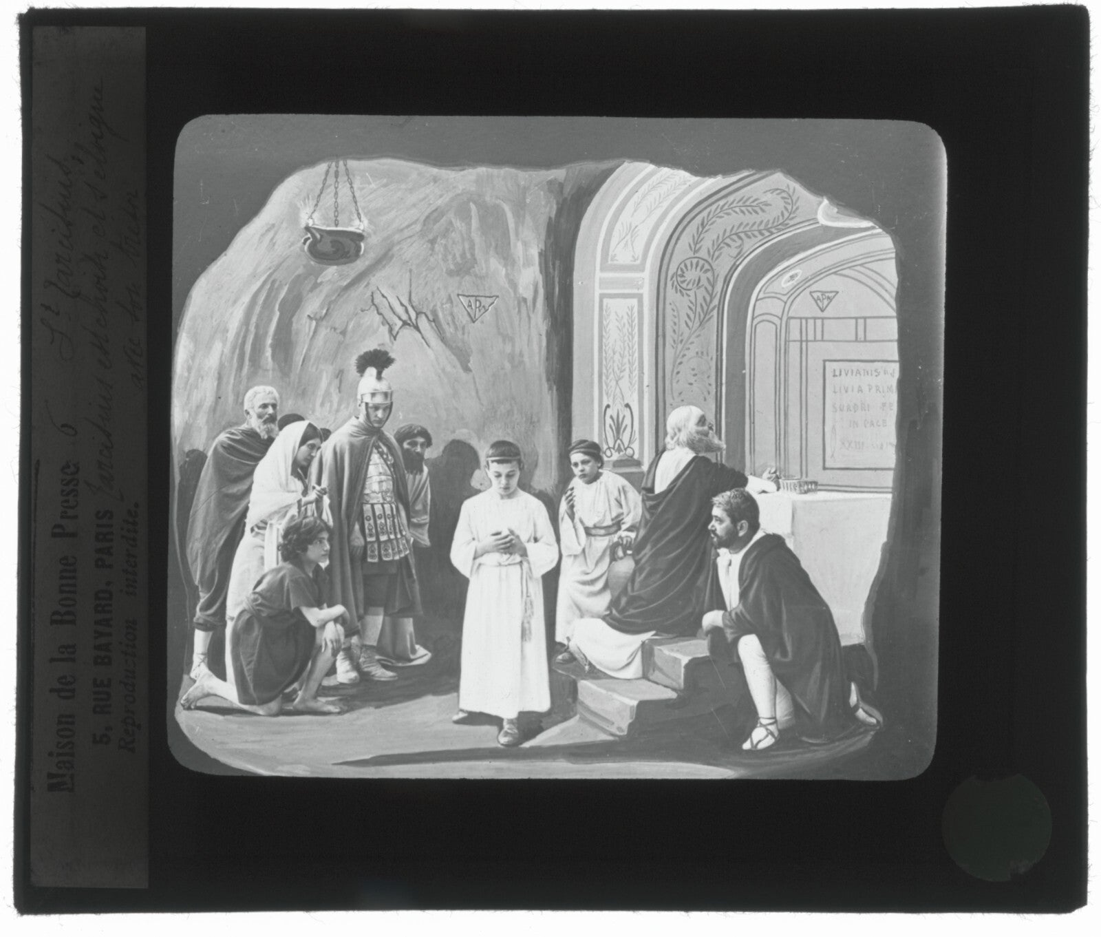 Tarcisius de Rome, Italie, dessin, photo plaque de verre, positif 8,5x10 cm