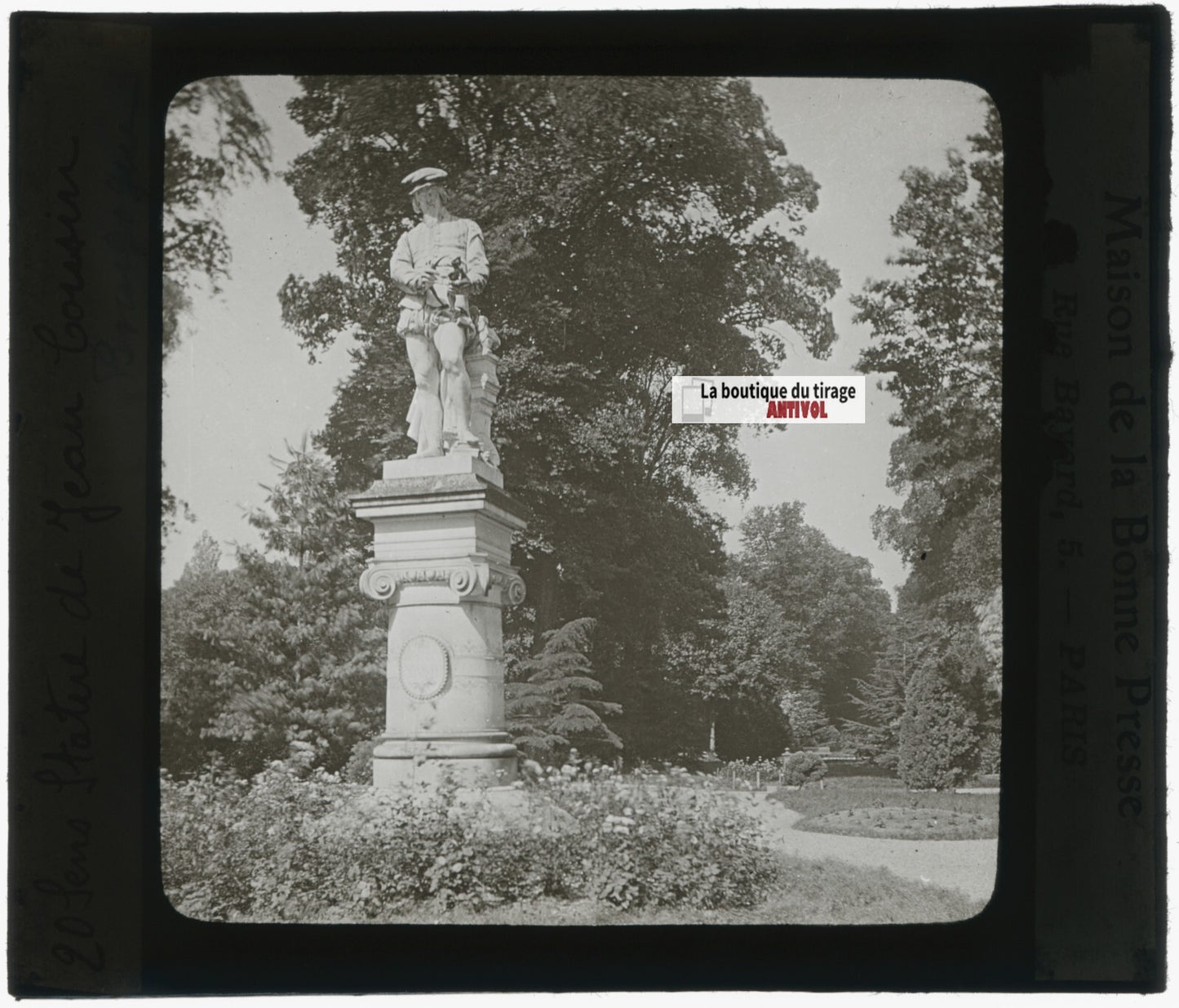 Statue Jean Cousin, Sens, photo plaque verre, noir & blanc, positif 8,5x10 cm