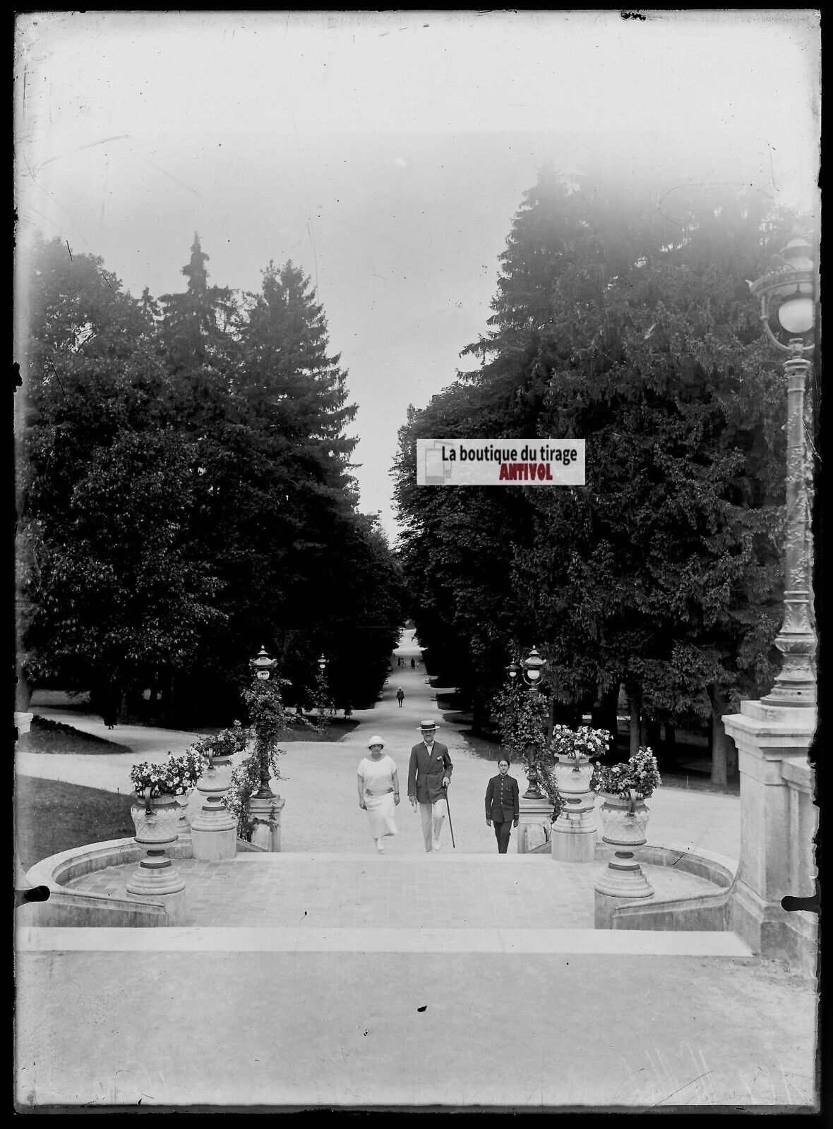 Plaque verre photo ancienne négatif noir et blanc 13x18 cm Vittel parc France