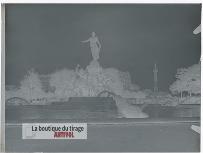 Place de la Nation, Paris, plaque verre, photo ancienne, négatif 9x12 cm