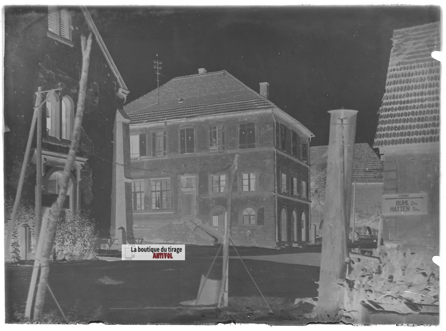 Plaque verre photo ancienne négatif noir et blanc 13x18 cm Trimbach village