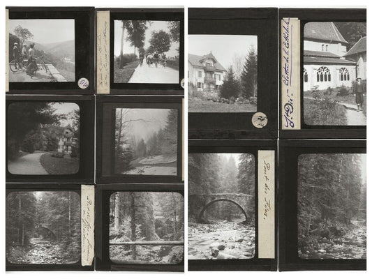 Vosges, promenade à vélo, photos plaques de verre, lot 10 positifs 8,5x10 cm