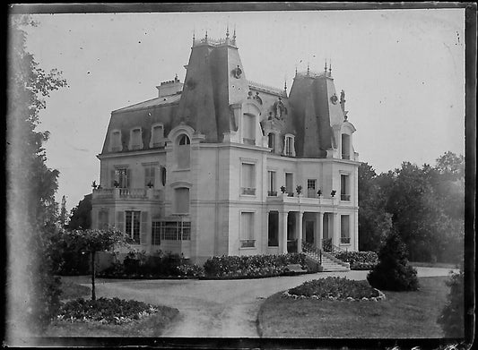 Plaque verre photo ancienne négatif noir et blanc 4x6 cm château parc vintage 