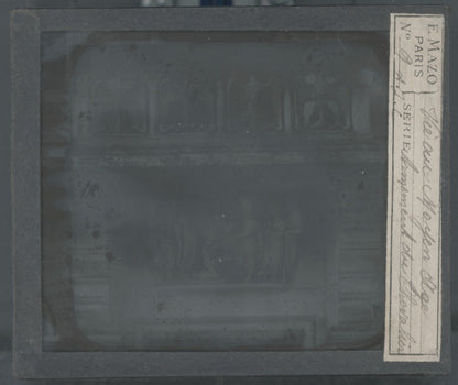 Sculpture, bâtiment, photo plaque verre, noir & blanc, positif 8,5x10 cm