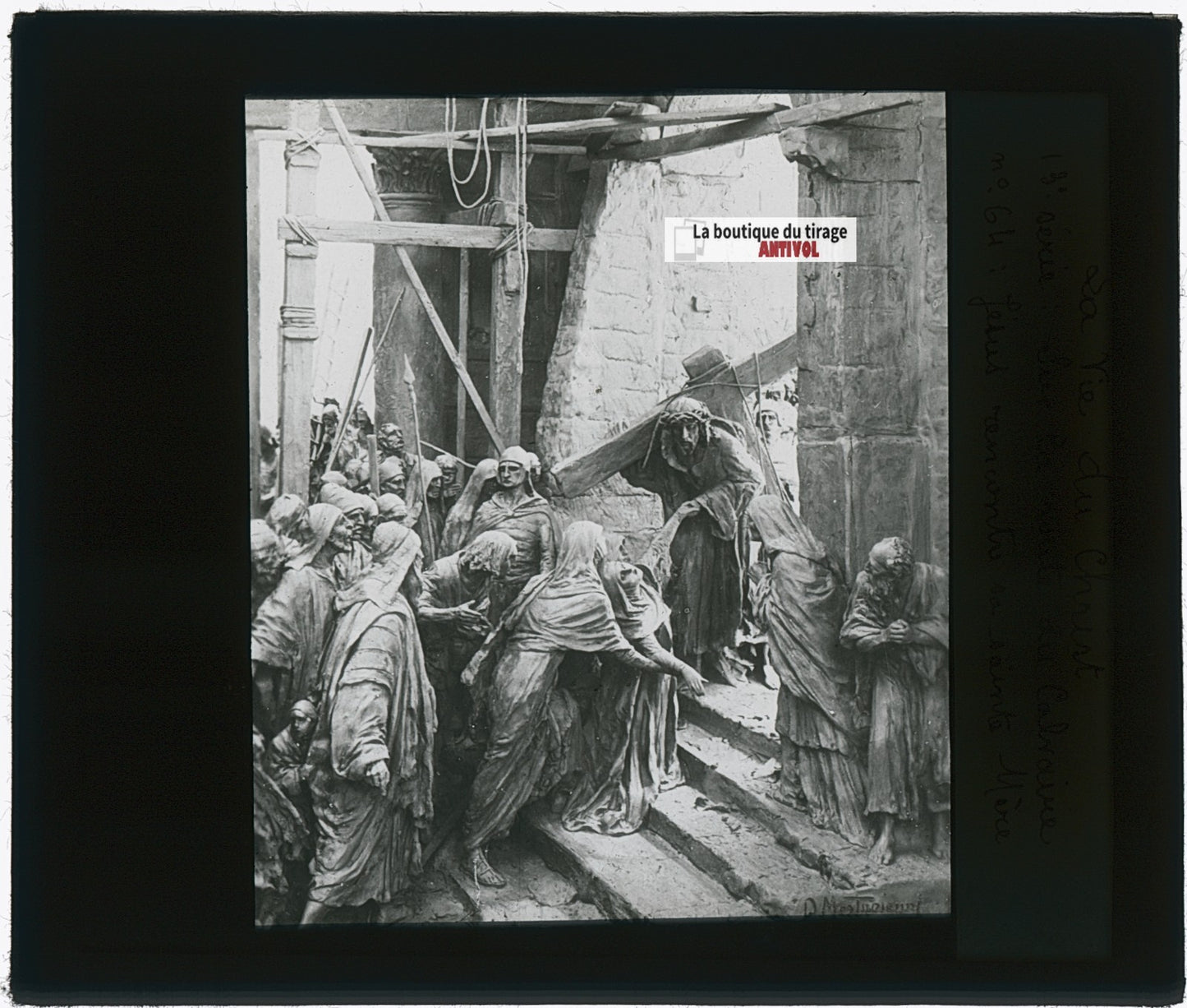 Jésus rencontre sa sainte Mère, photo plaque verre, noir & blanc, 8,5x10 cm