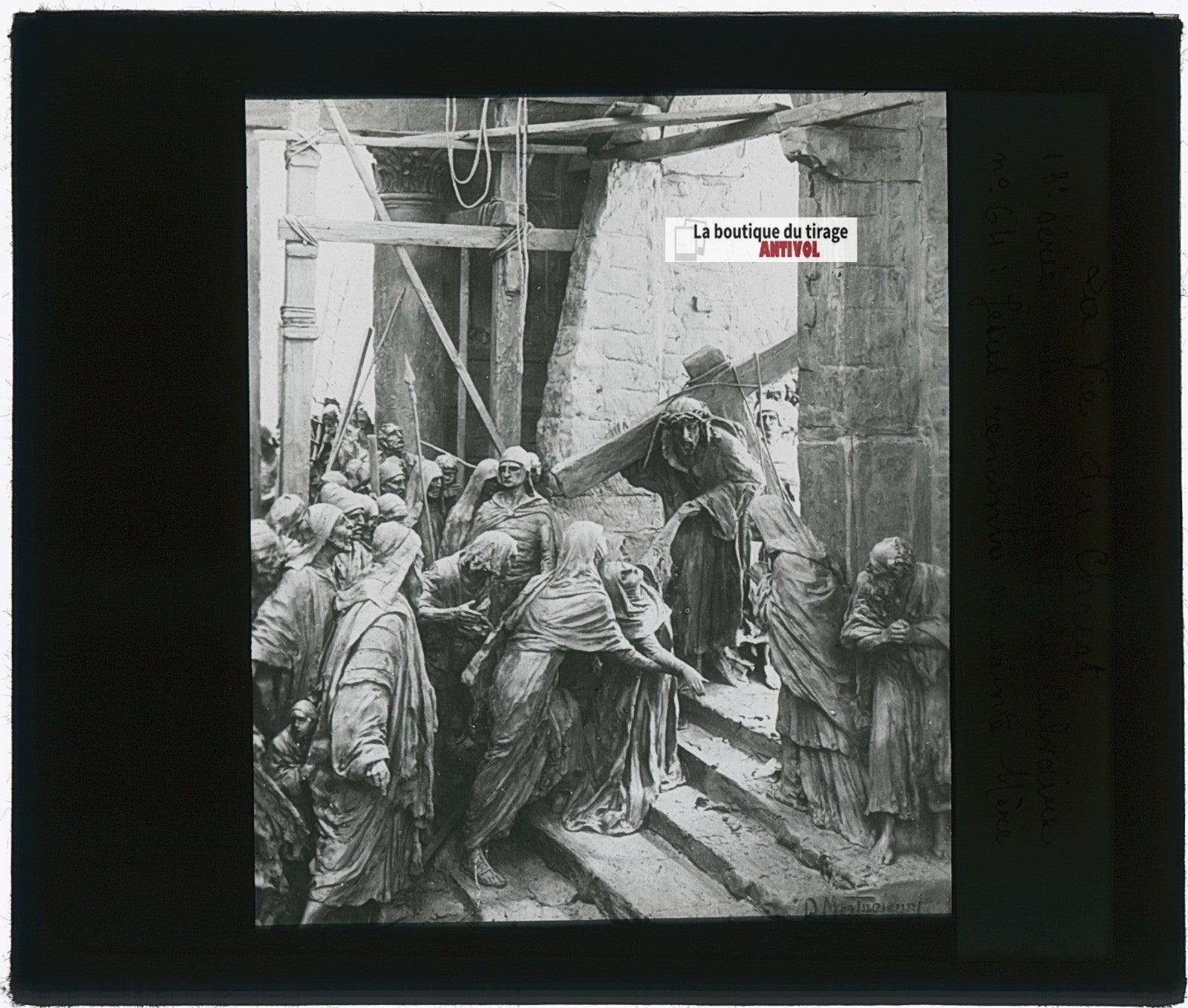 Jésus rencontre sa sainte Mère, photo plaque verre, noir & blanc, 8,5x10 cm