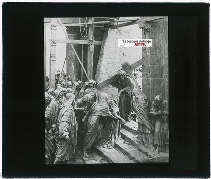 Jésus rencontre sa sainte Mère, photo plaque verre, noir & blanc, 8,5x10 cm
