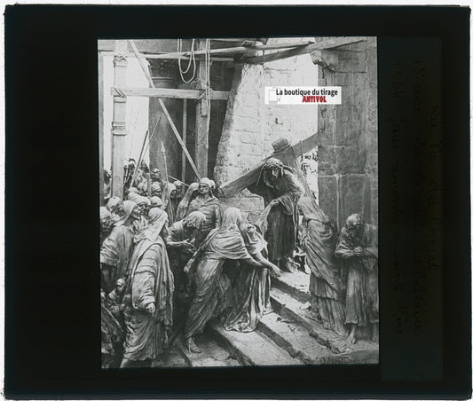 Jésus rencontre sa sainte Mère, photo plaque verre, noir & blanc, 8,5x10 cm