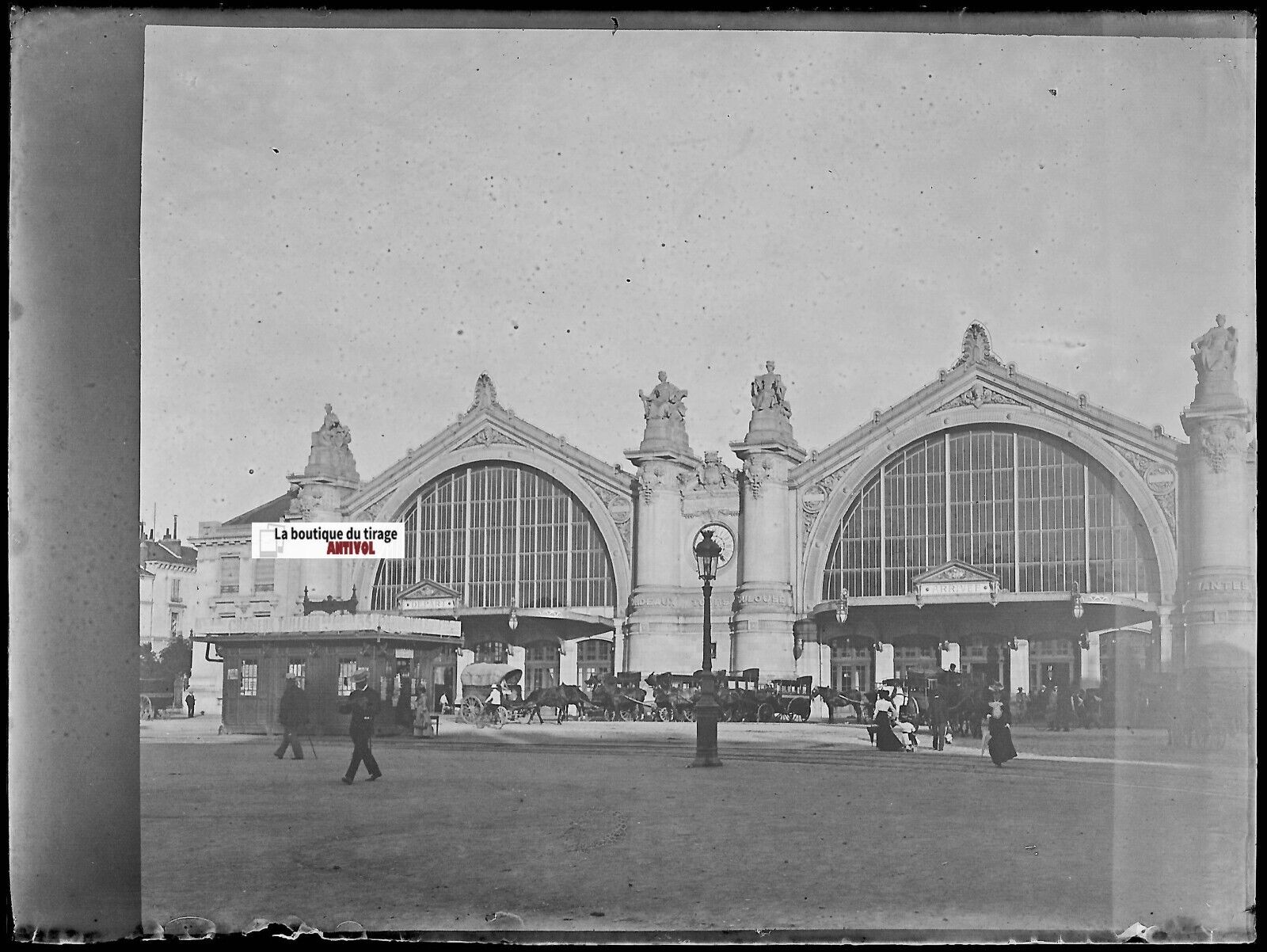 Gare de Tours, Plaque verre photo ancienne, négatif noir & blanc 9x12 cm