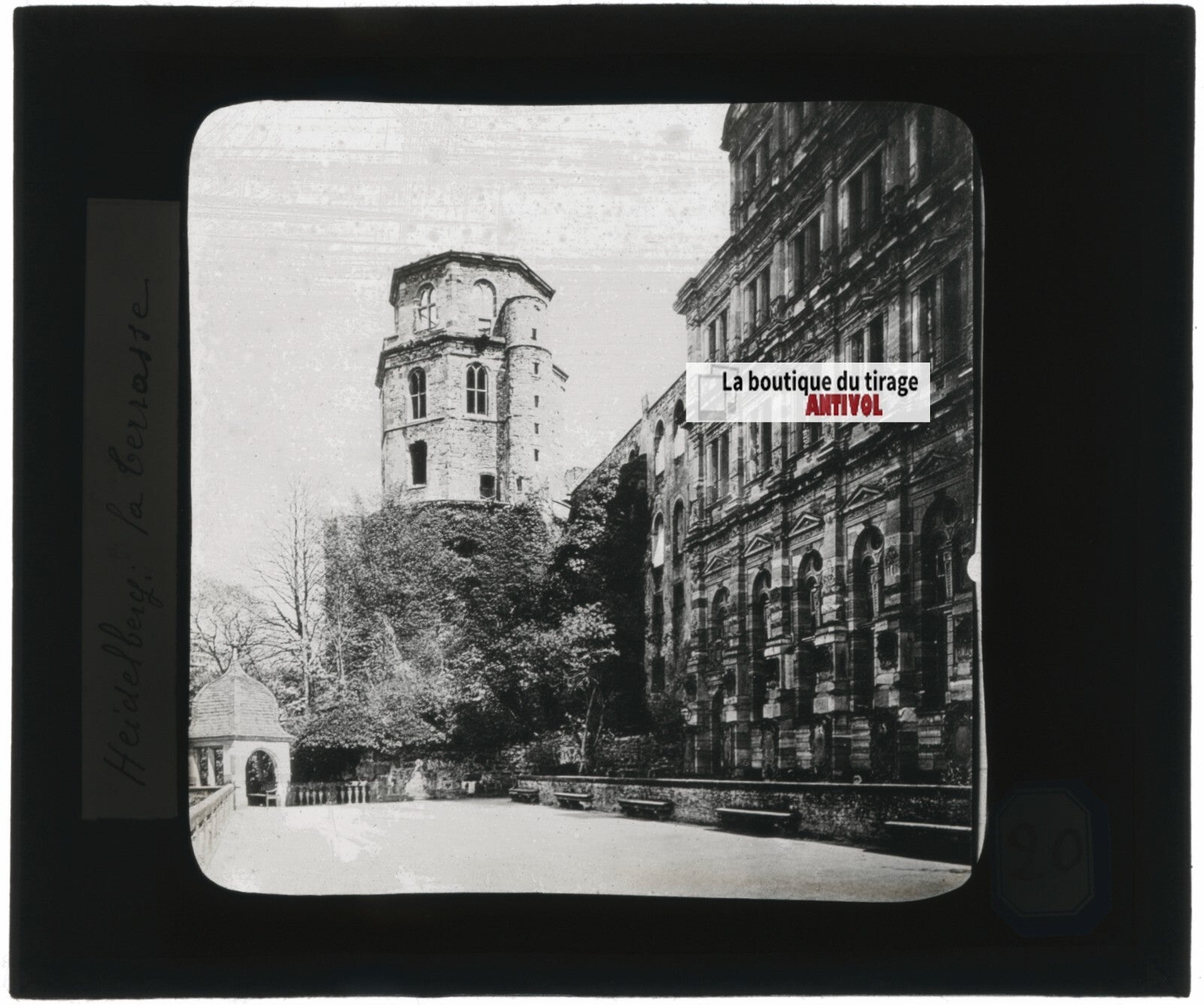 Château de Heidelberg, Allemagne, photo plaque verre, positif 8,5x10 cm