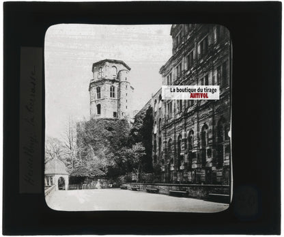 Château de Heidelberg, Allemagne, photo plaque verre, positif 8,5x10 cm
