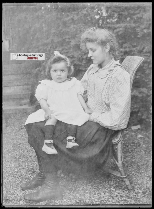 Plaque verre photo ancienne négatif noir et blanc 13x18 cm filles enfant France