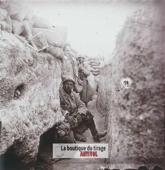 Moronvilliers, soldats, guerre WW1, plaque verre stéréo, photo 4,5x10,7 cm