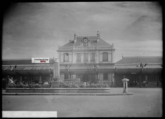 Plaque verre photo ancienne négatif noir et blanc 13x18 cm Vichy gare SNCF train