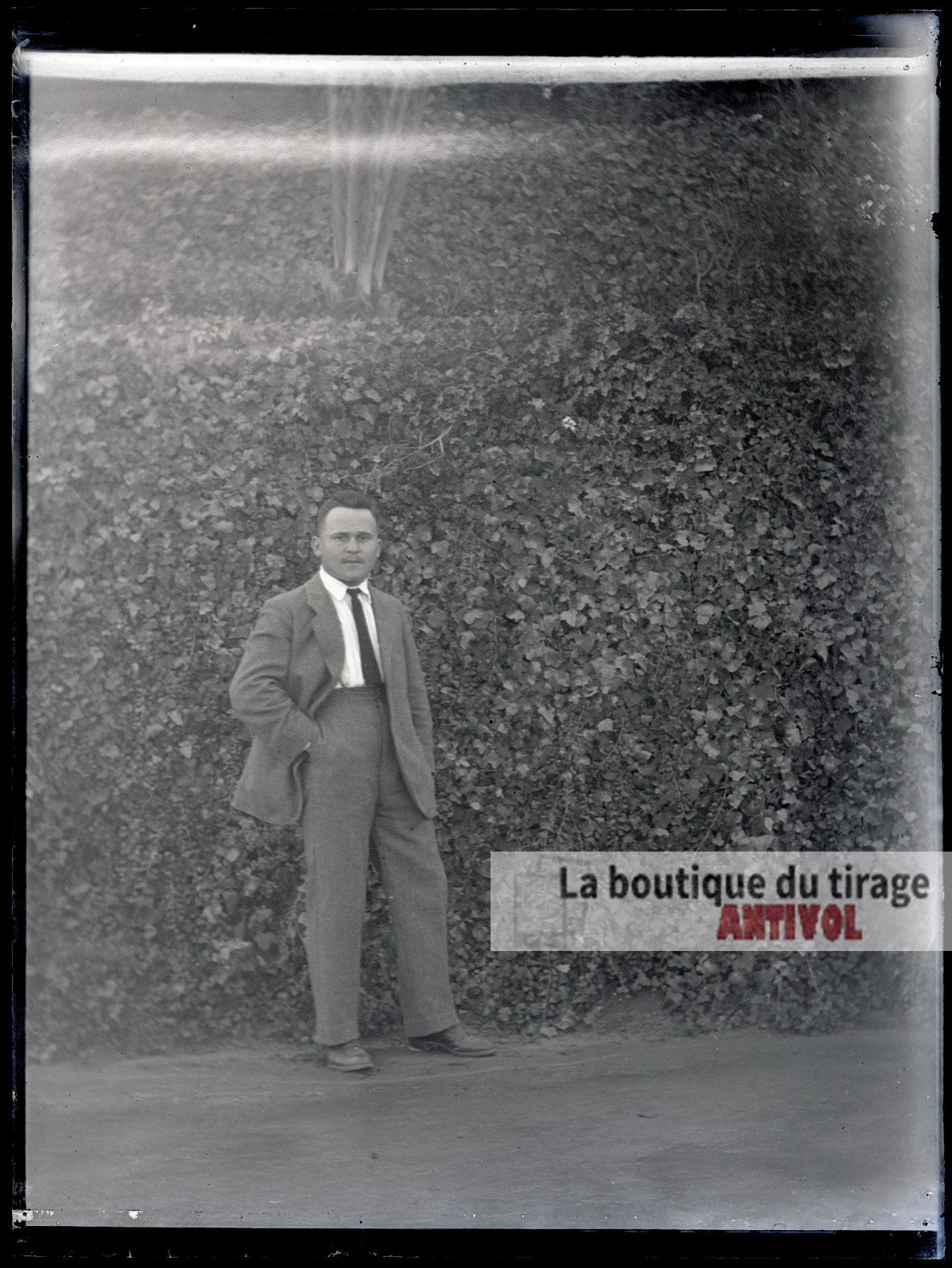 Homme cravate costume, plaque verre, photo ancienne, négatif 9x12 cm