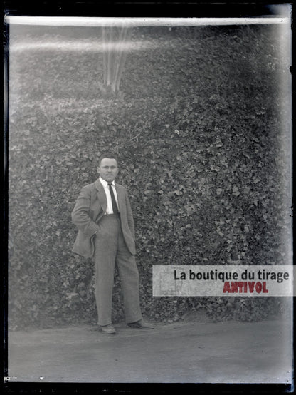 Homme cravate costume, plaque verre, photo ancienne, négatif 9x12 cm