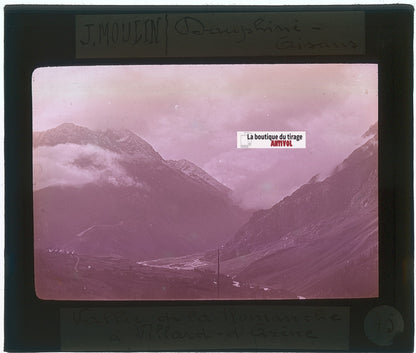 Villar-d’Arêne, Vallée, photo J. Moulin, plaque verre, couleur, 8,5x10 cm