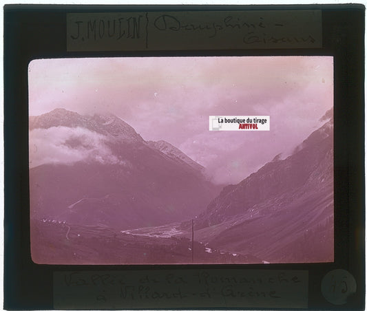 Villar-d’Arêne, Vallée, photo J. Moulin, plaque verre, couleur, 8,5x10 cm