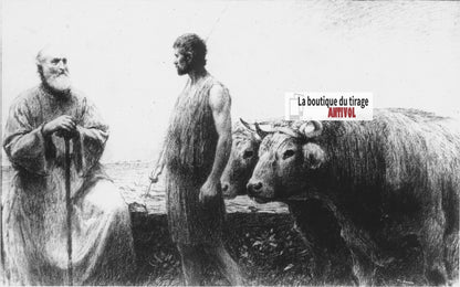 Luc, scène religieuse, dessin peinture plaque de verre, positif 8,5x10 cm