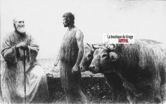 Luc, scène religieuse, dessin peinture plaque de verre, positif 8,5x10 cm