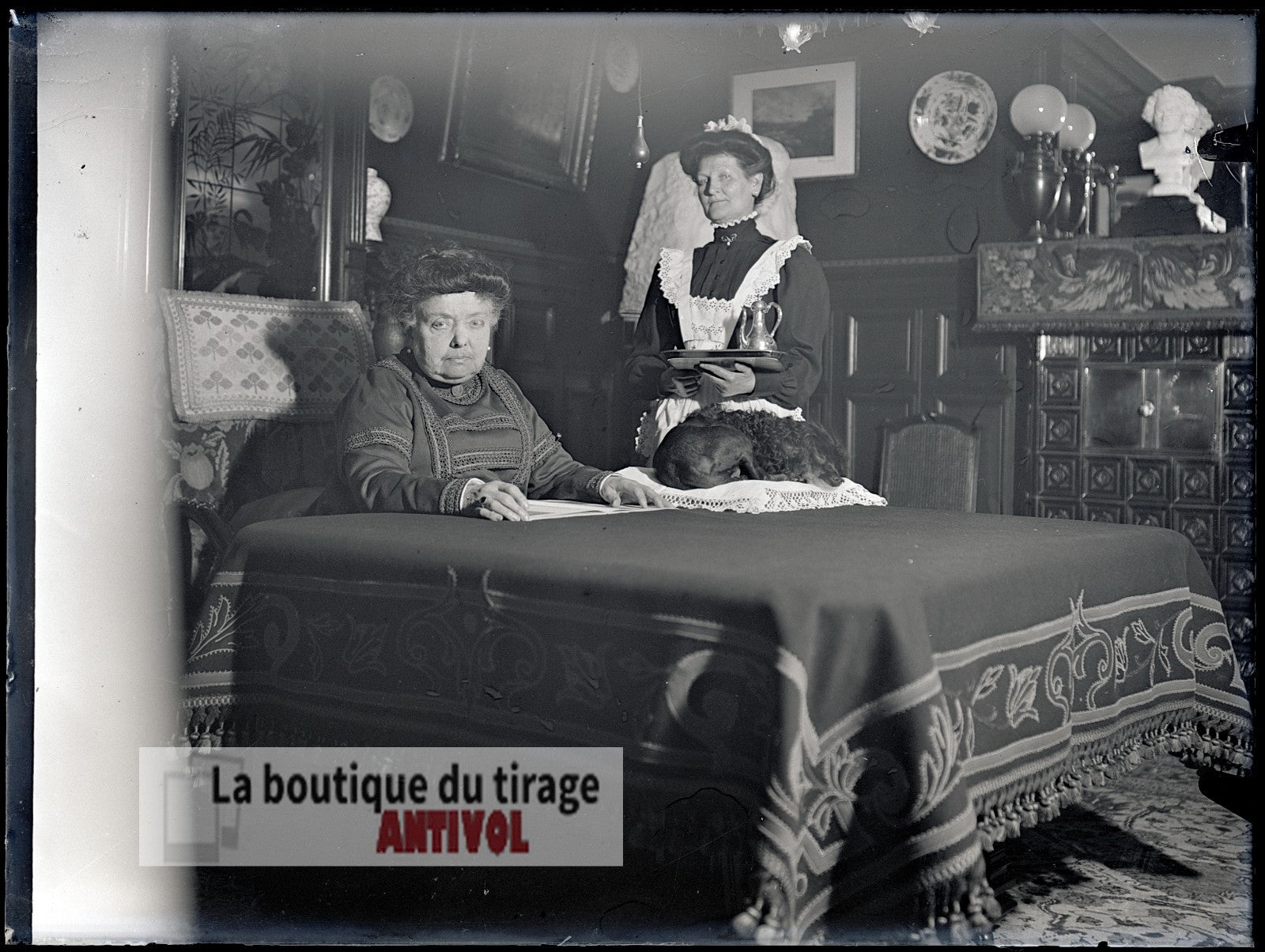 Intérieur bourgeois, France, plaque verre, photo ancienne, négatif 9x12 cm
