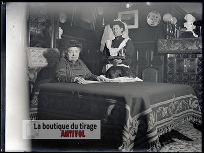 Intérieur bourgeois, France, plaque verre, photo ancienne, négatif 9x12 cm