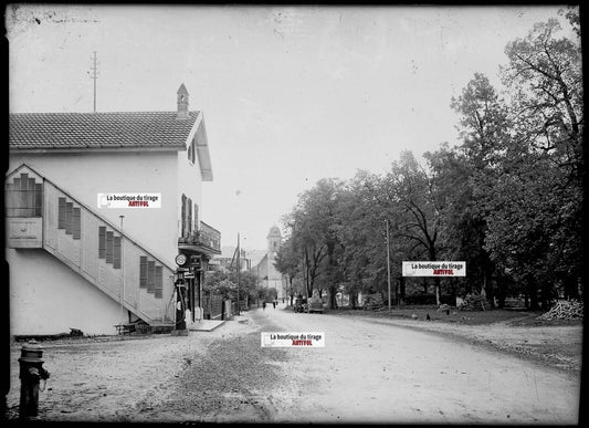 Plaque verre photo ancienne négatif noir & blanc 13x18cm Balmont station service