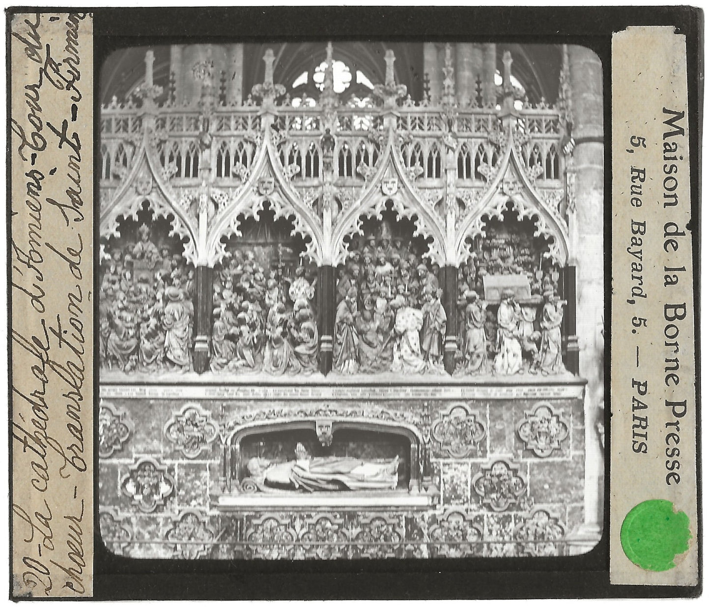 Clôture du choeur, Amiens, photo ancienne plaque verre, positif 8,5x10 cm
