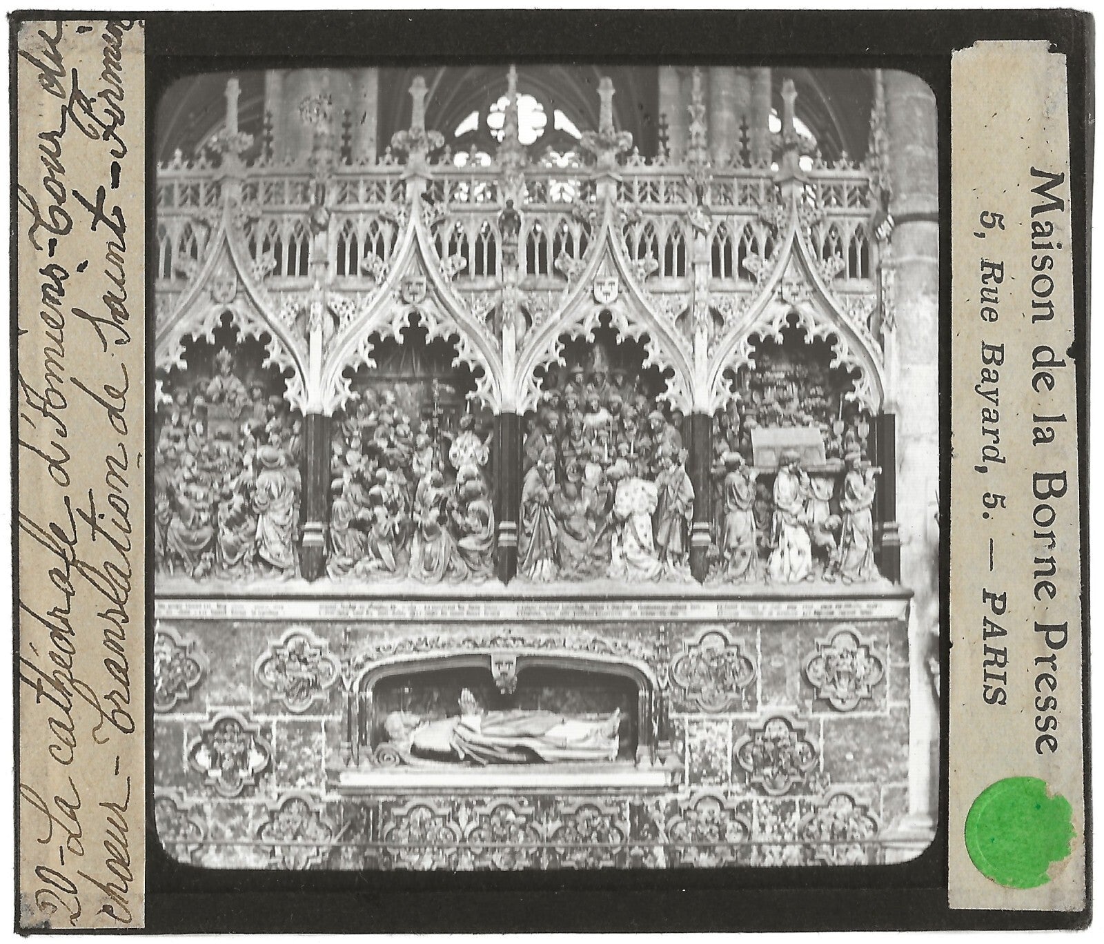 Clôture du choeur, Amiens, photo ancienne plaque verre, positif 8,5x10 cm