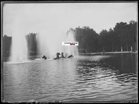 Le char d’Apollon, Versailles, Plaque verre photo, négatif noir & blanc 9x12 cm