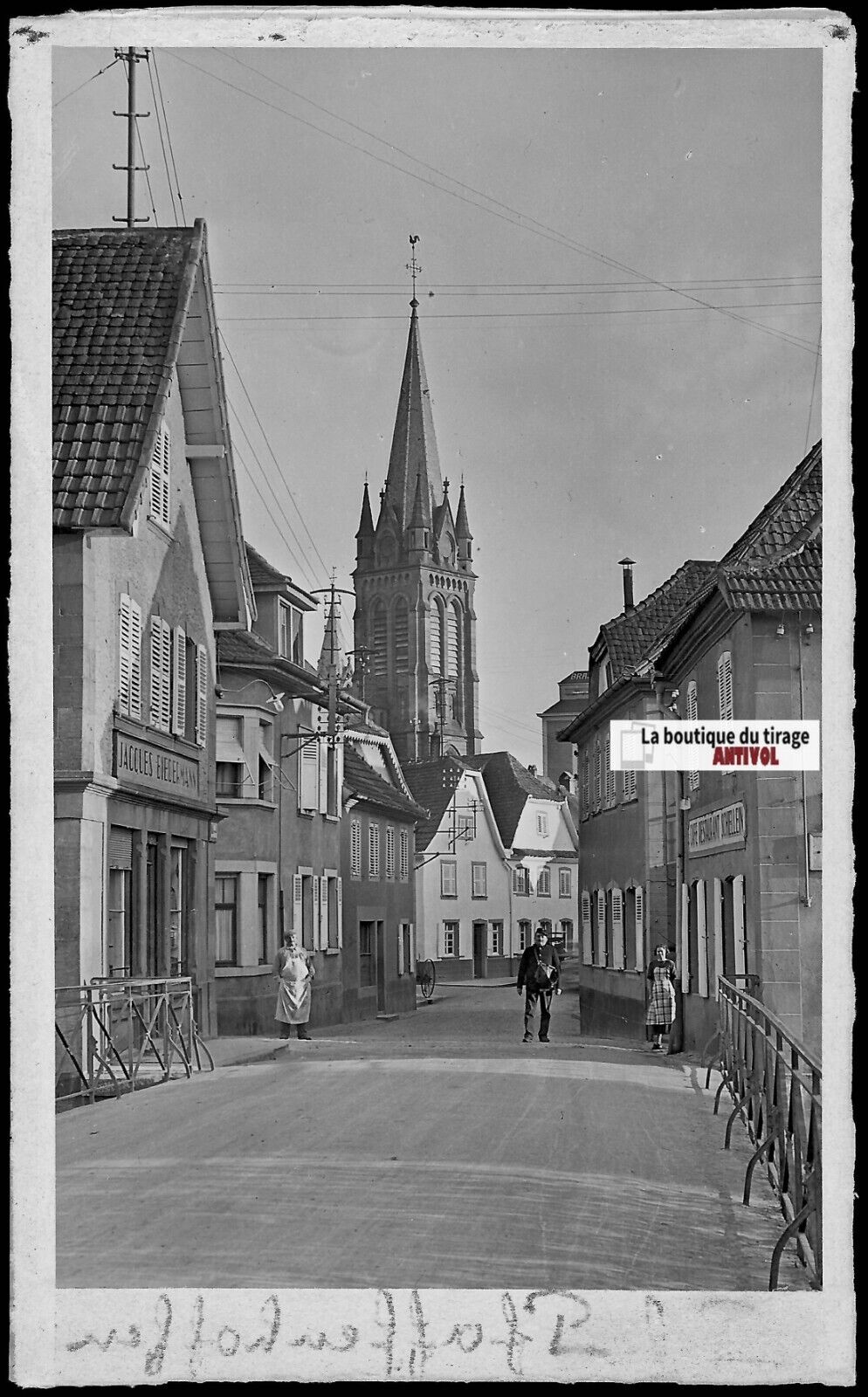 Plaque verre photo ancienne, négatif noir & blanc 9x14 cm, Pfaffenhoffen, France