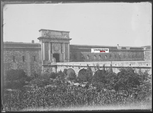 Château Sant Ferran, Figueres, Plaque verre photo, négatif noir & blanc 9x12 cm