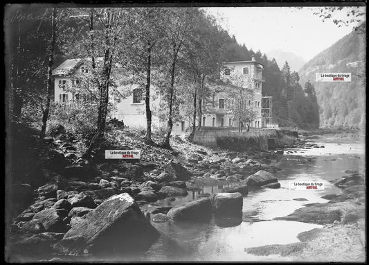 Plaque verre photo ancienne négatif noir et blanc 13x18 cm Lac de Biaufond Doubs