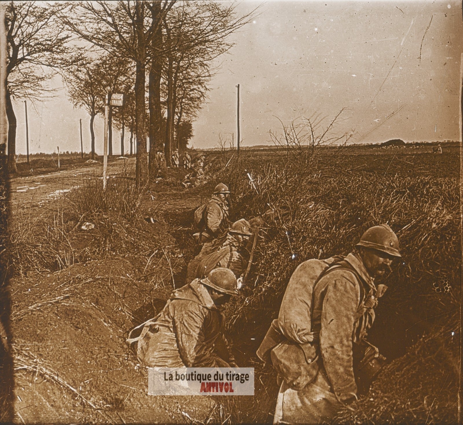 Montdidier 1918, guerre WW1, plaque verre photo ancienne stéréo 6x13 cm