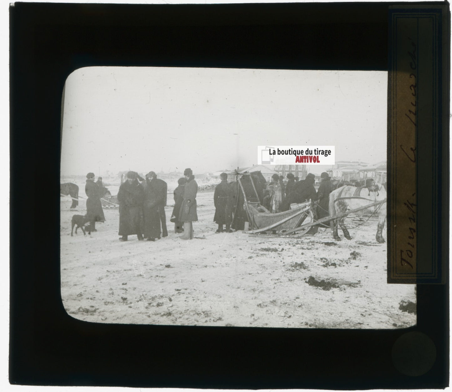 Marché de Koursk, Russie, photo plaque verre, noir & blanc, positif 8,5x10 cm