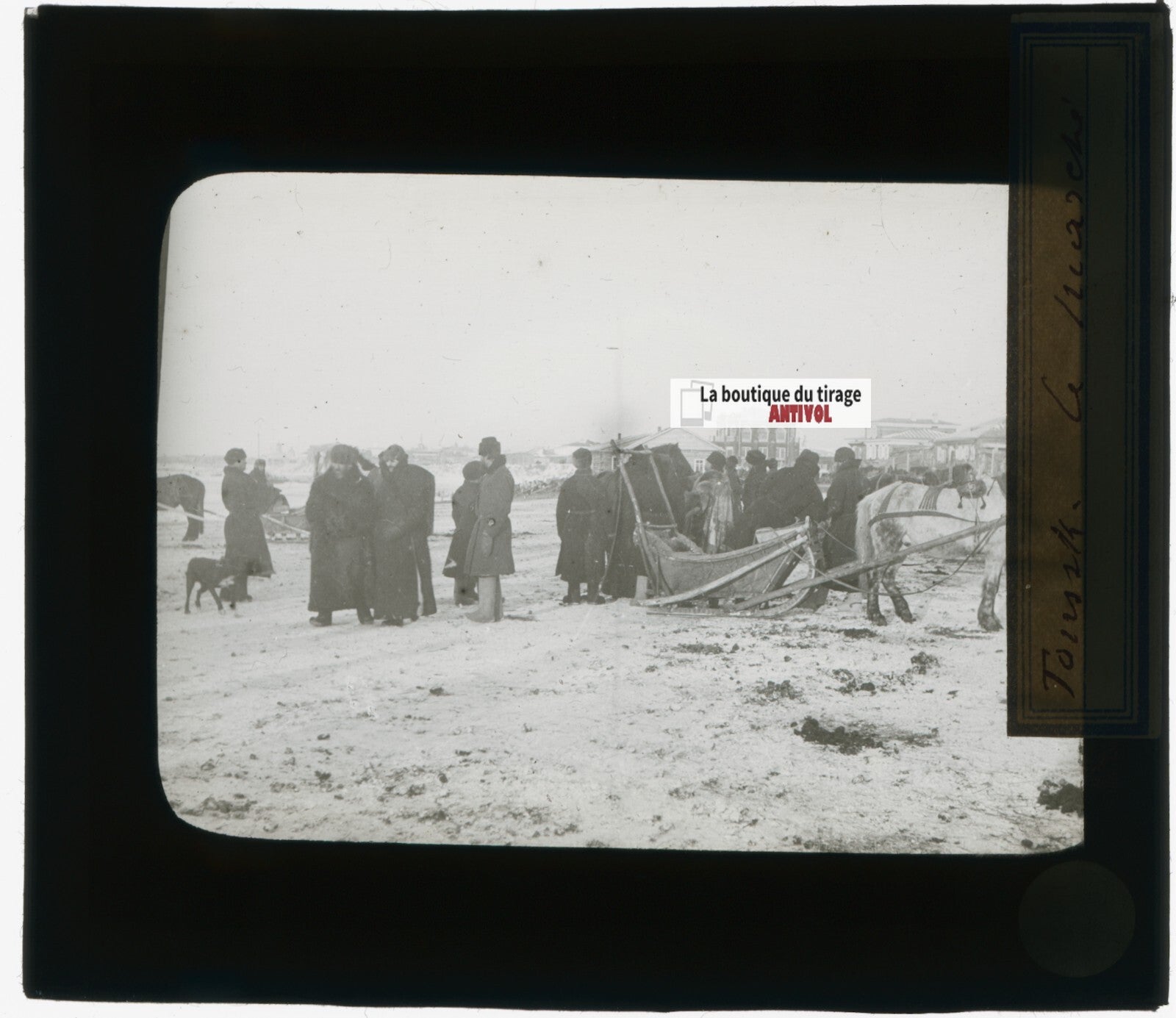 Marché de Koursk, Russie, photo plaque verre, noir & blanc, positif 8,5x10 cm