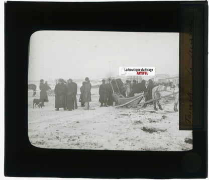 Marché de Koursk, Russie, photo plaque verre, noir & blanc, positif 8,5x10 cm