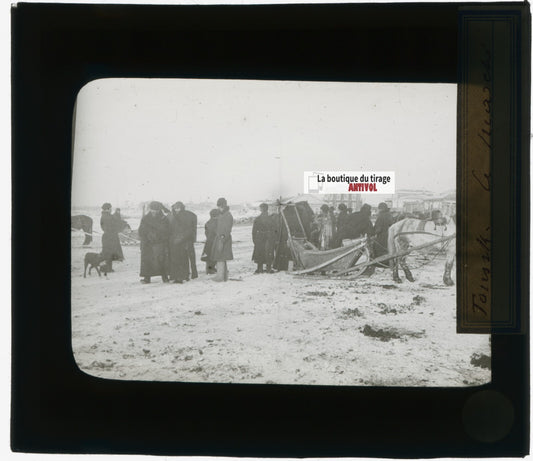 Marché de Koursk, Russie, photo plaque verre, noir & blanc, positif 8,5x10 cm