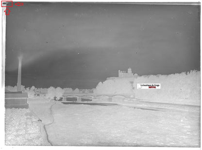 Béziers, pont Neuf, Plaque verre photo ancienne, négatif noir & blanc 9x12 cm