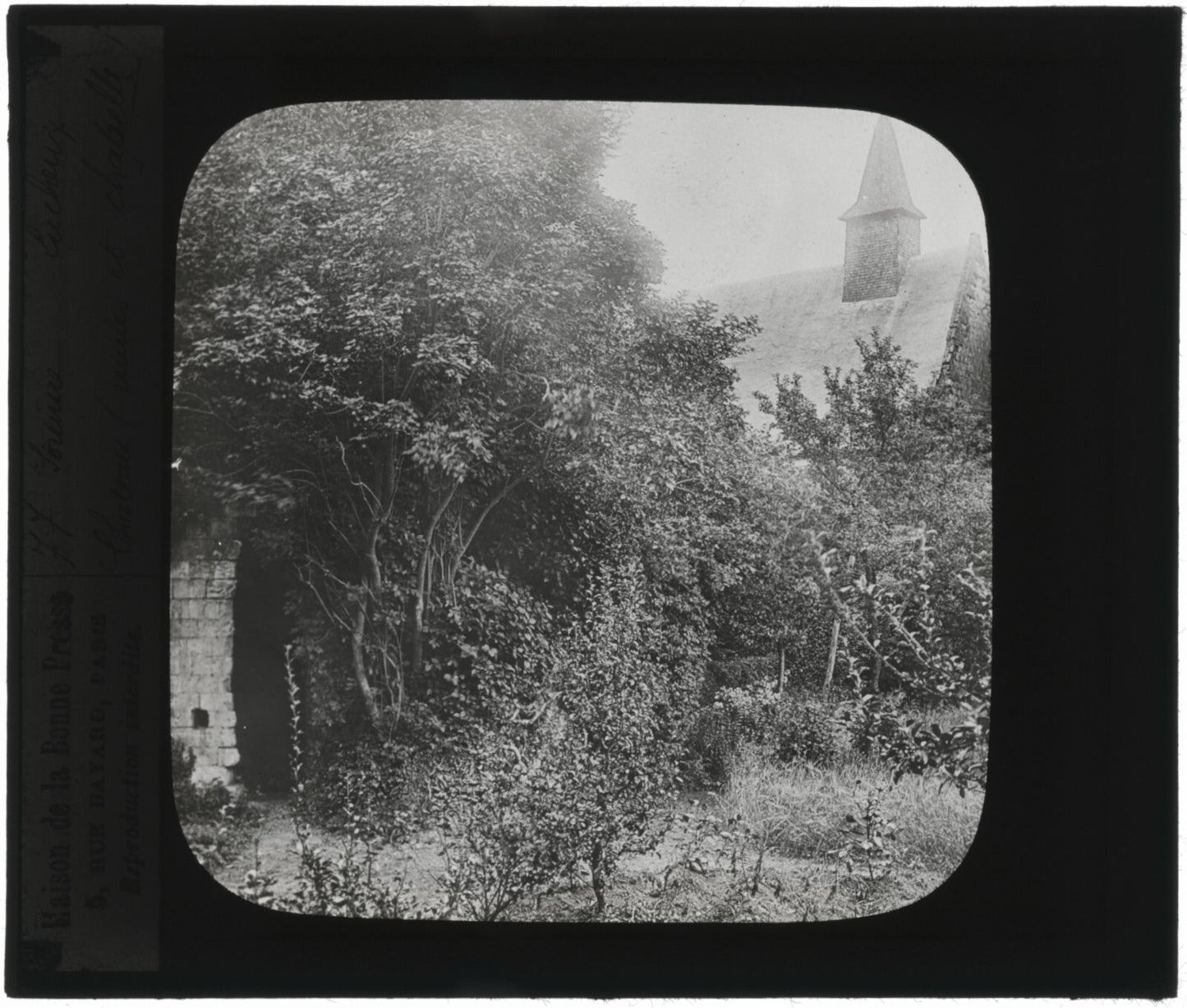 Château, ruines et chapelle, Lucheux,  photo plaque verre, positif 8,5x10 cm
