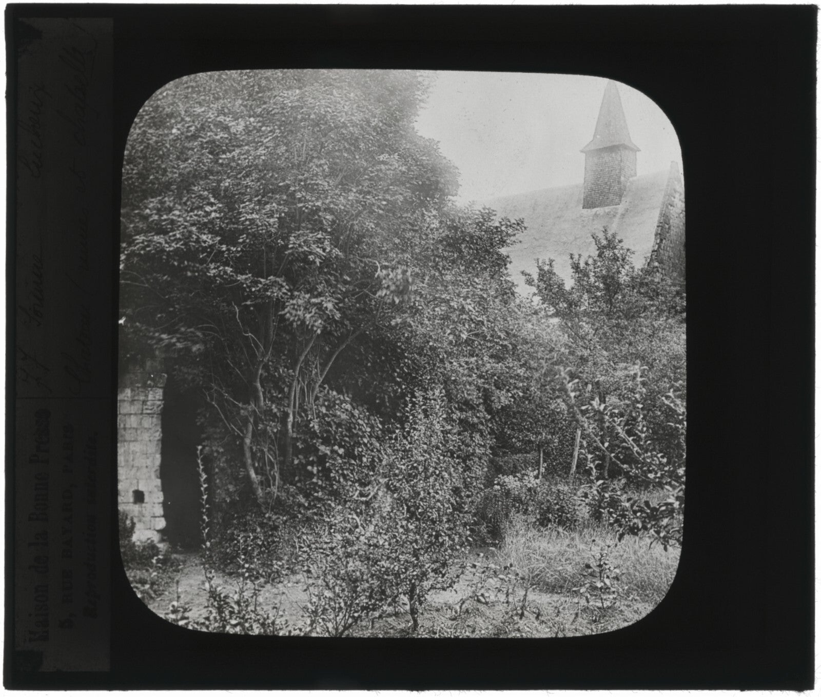 Château, ruines et chapelle, Lucheux,  photo plaque verre, positif 8,5x10 cm