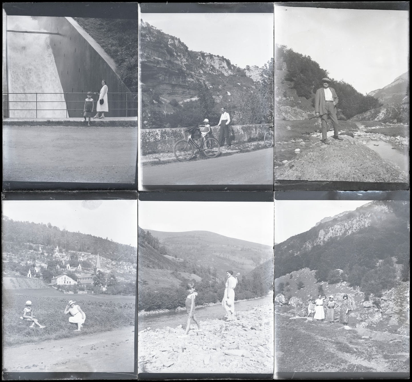 Vélo promenade, Pyrénées, photos vintage plaque verre, lot de 10 négatifs 6x9 cm