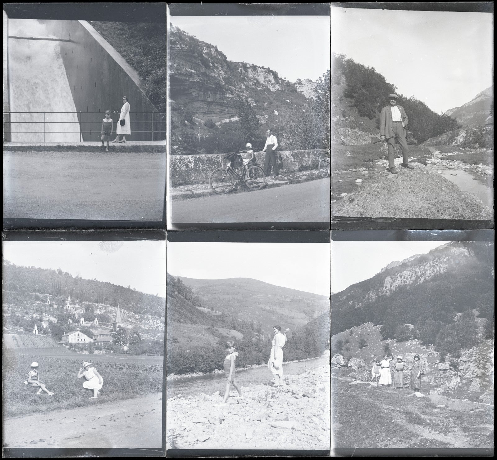 Vélo promenade, Pyrénées, photos vintage plaque verre, lot de 10 négatifs 6x9 cm