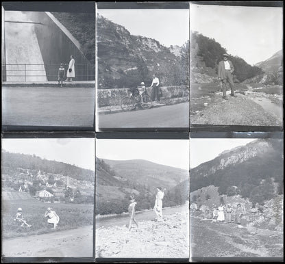Vélo promenade, Pyrénées, photos vintage plaque verre, lot de 10 négatifs 6x9 cm