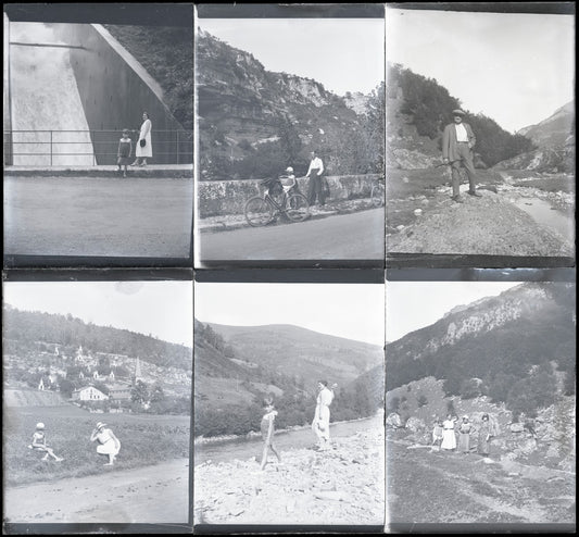 Vélo promenade, Pyrénées, photos vintage plaque verre, lot de 10 négatifs 6x9 cm
